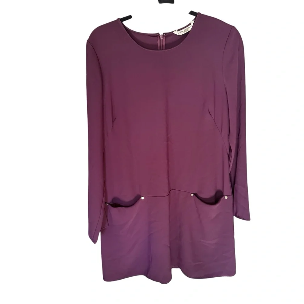 Amanda Uprichard Kenmare Long Sleeve Mini Shift Dress in Purple Plum Size Large - Picture 3 of 11